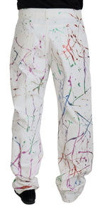 Dolce & Gabbana White Cotton Color Splash Print Denim Pants - Zeiniez