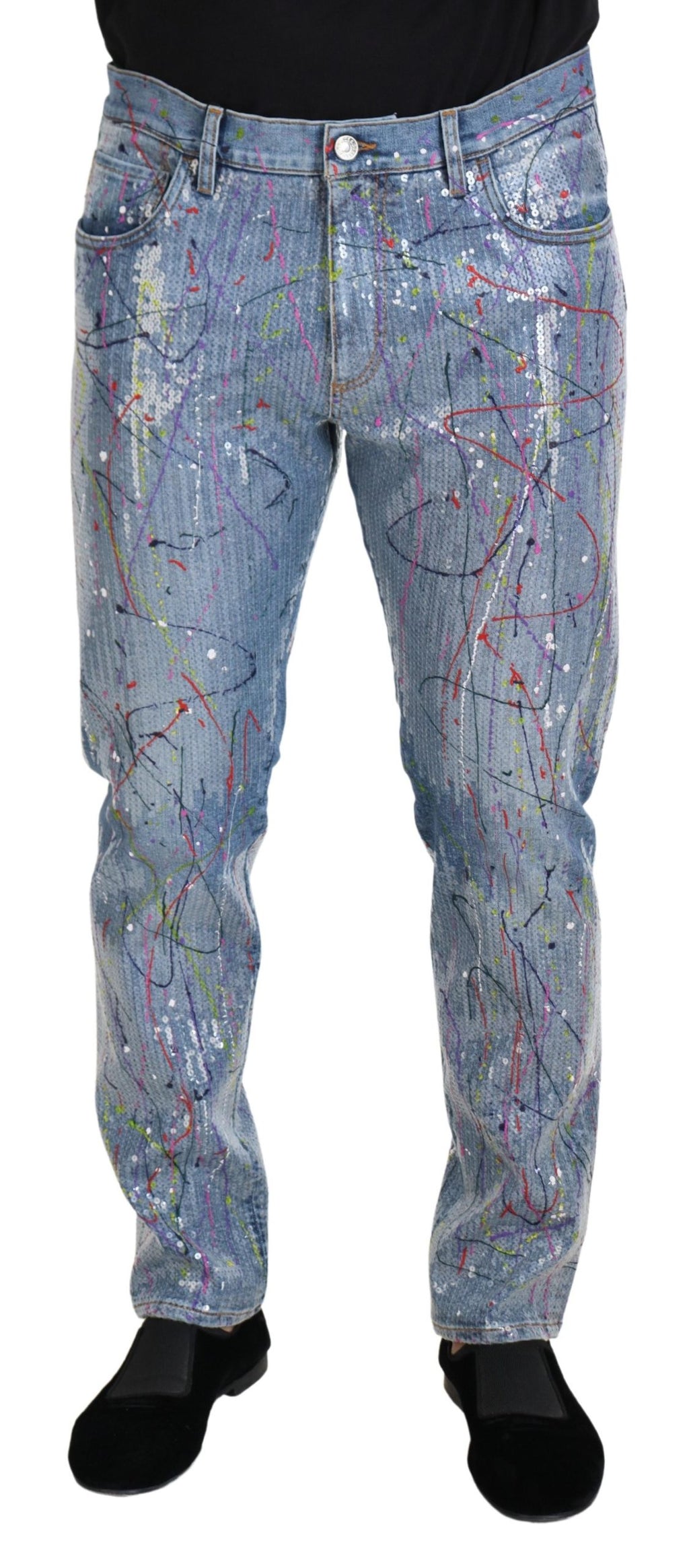 Dolce & Gabbana Blue Cotton Color Splash Print Denim Jeans - Zeiniez