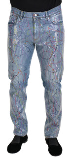 Dolce & Gabbana Blue Cotton Color Splash Print Denim Jeans - Zeiniez