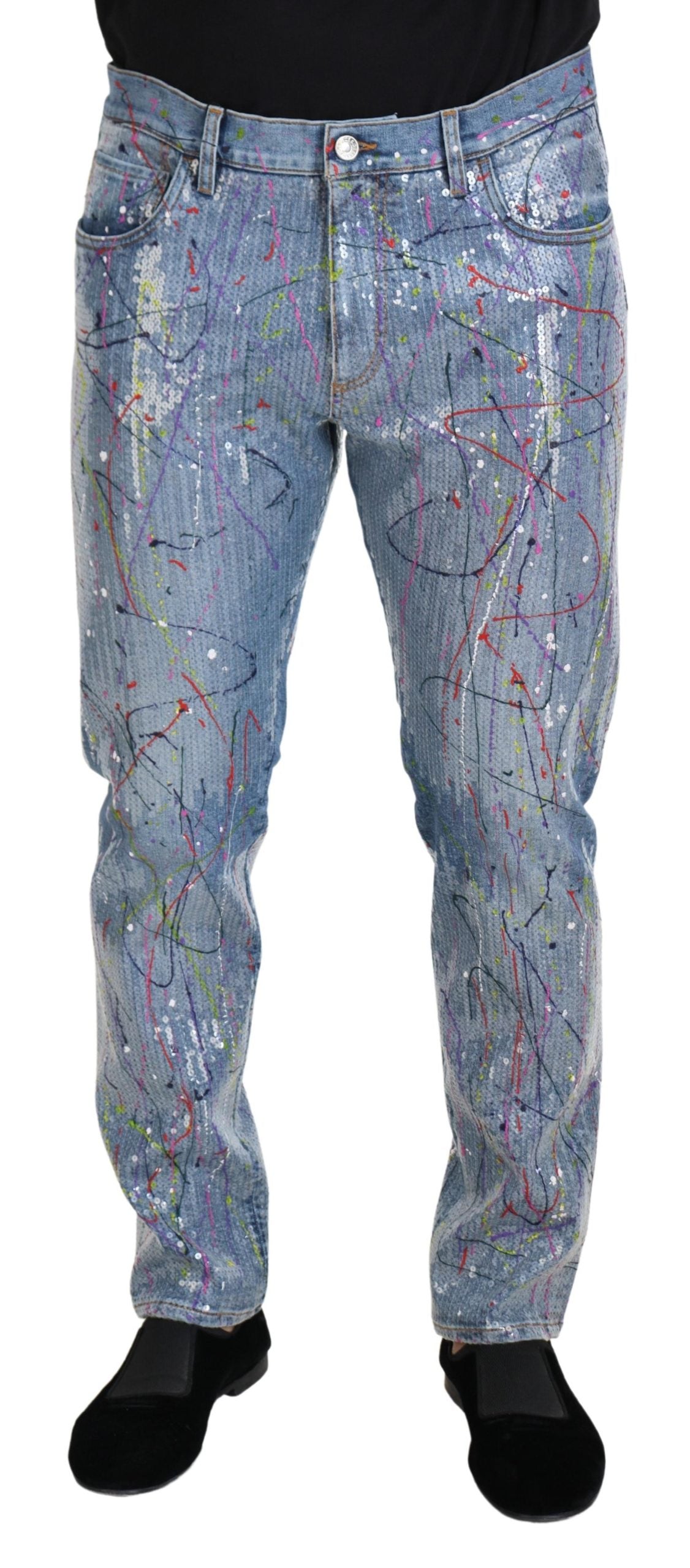 Dolce & Gabbana Blue Cotton Color Splash Print Denim Jeans - Zeiniez