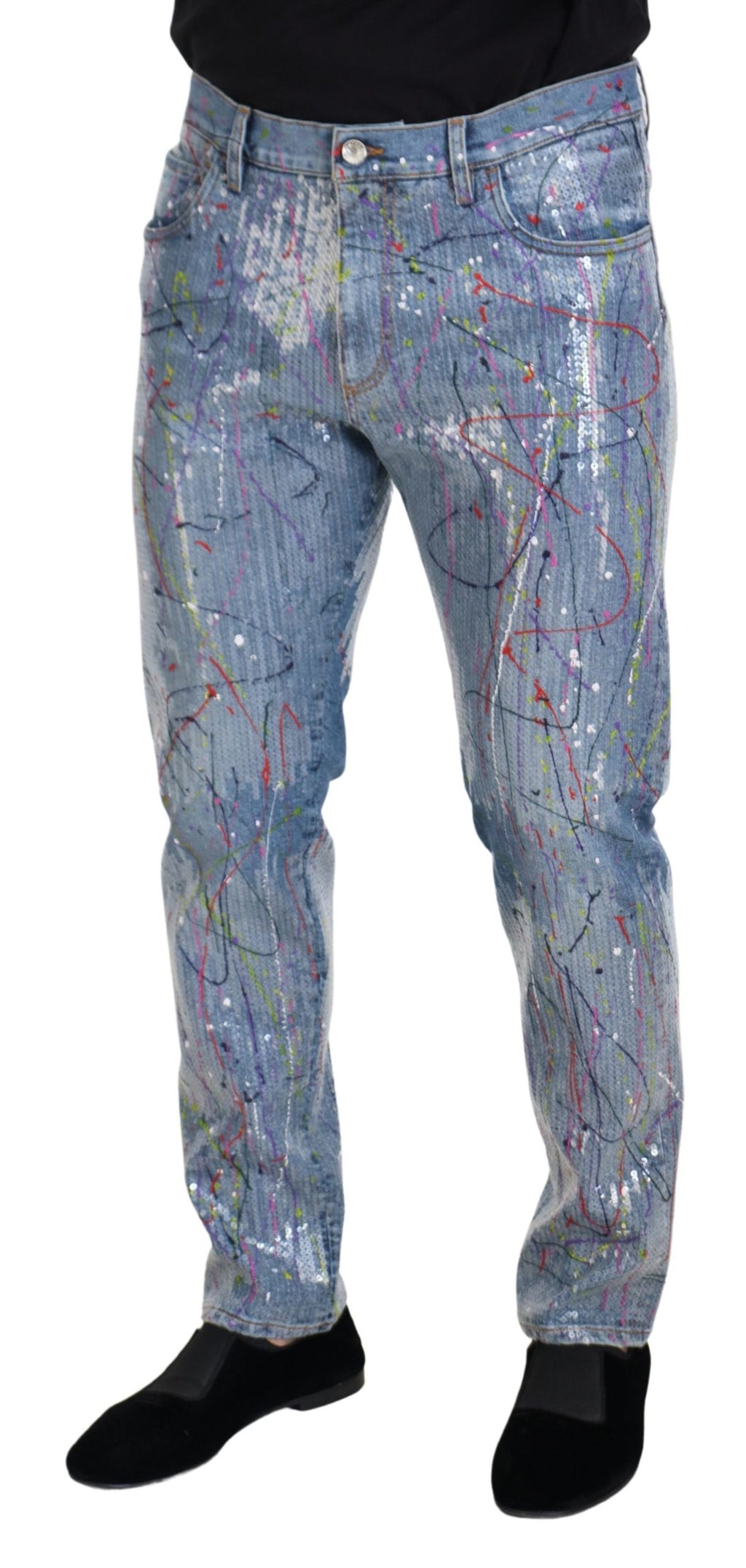Dolce & Gabbana Blue Cotton Color Splash Print Denim Jeans - Zeiniez