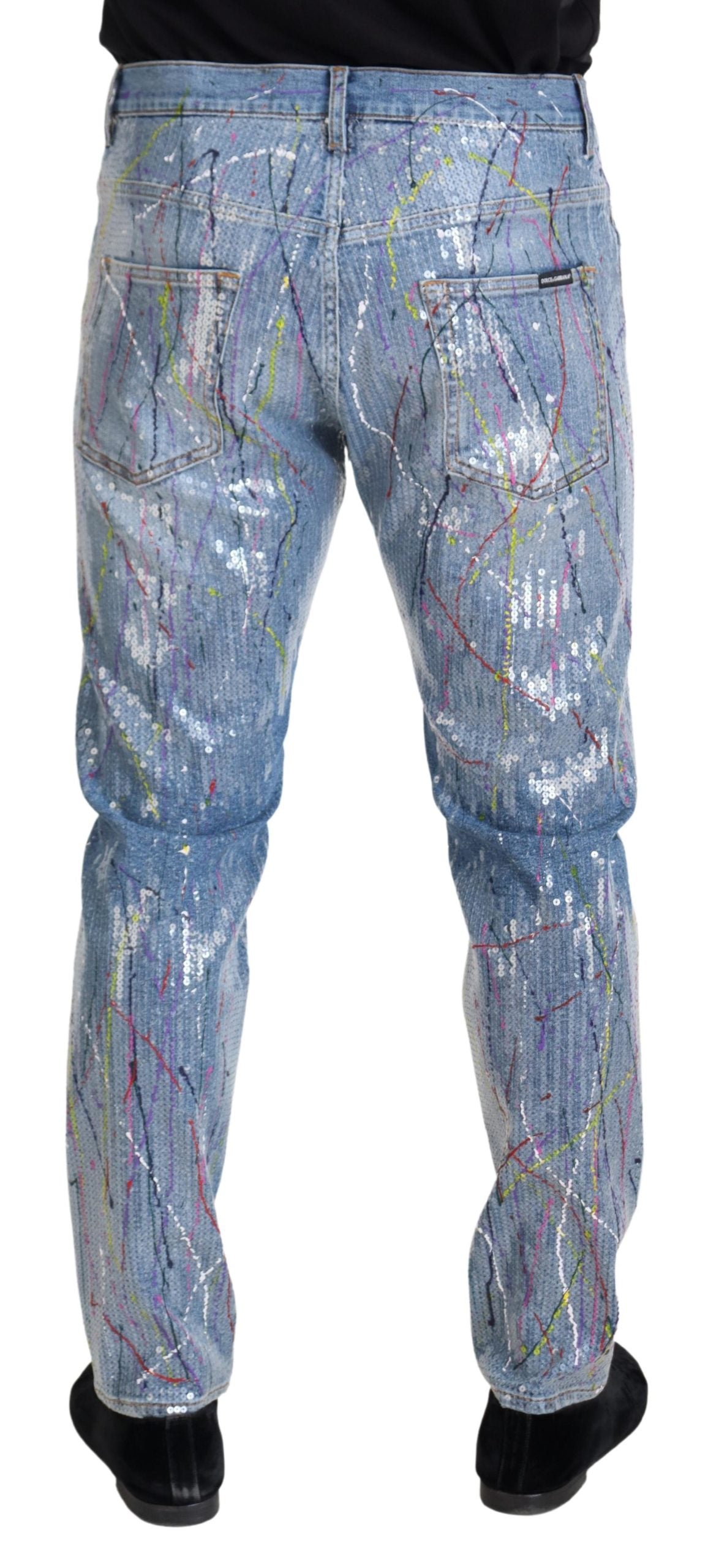 Dolce & Gabbana Blue Cotton Color Splash Print Denim Jeans - Zeiniez