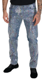 Dolce & Gabbana Blue Cotton Color Splash Print Denim Jeans - Zeiniez