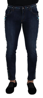 Dolce & Gabbana Blue Cotton Studded Low Waist Denim Jeans - Zeiniez