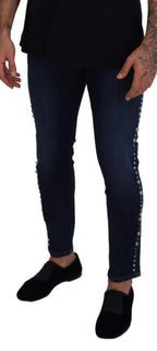 Dolce & Gabbana Blue Cotton Studded Low Waist Denim Jeans - Zeiniez