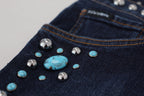 Dolce & Gabbana Blue Cotton Studded Low Waist Denim Jeans - Zeiniez