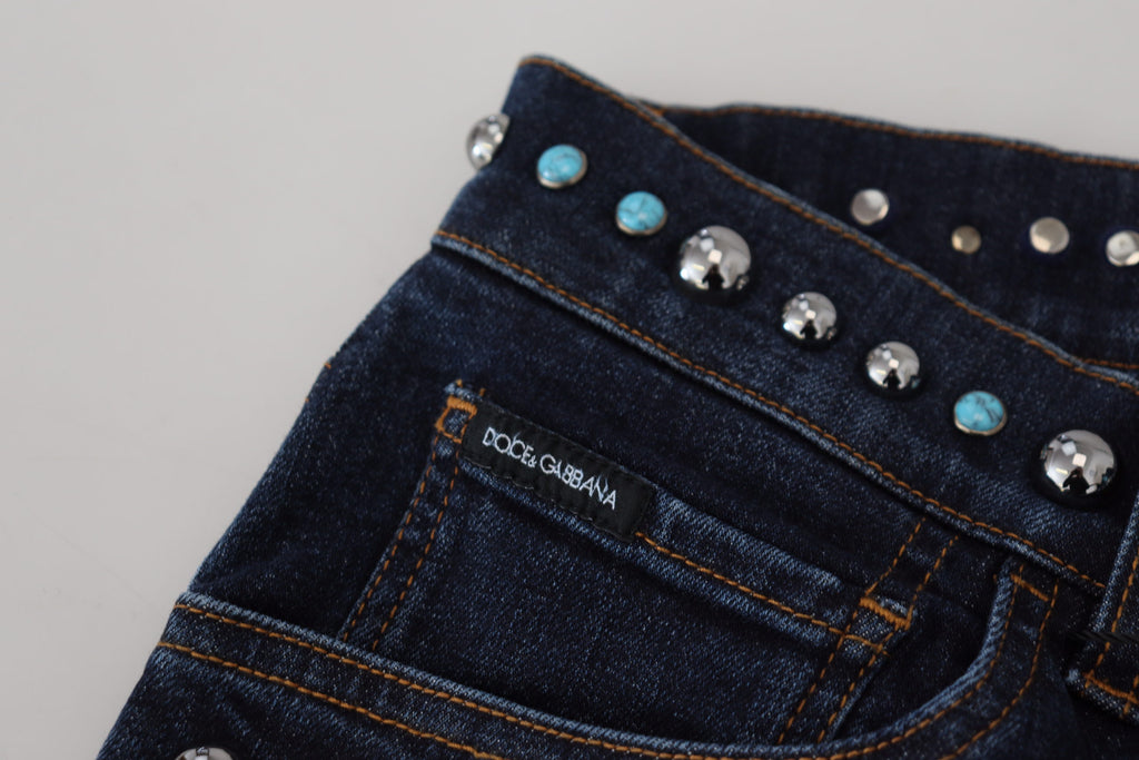 Dolce & Gabbana Blue Cotton Studded Low Waist Denim Jeans - Zeiniez