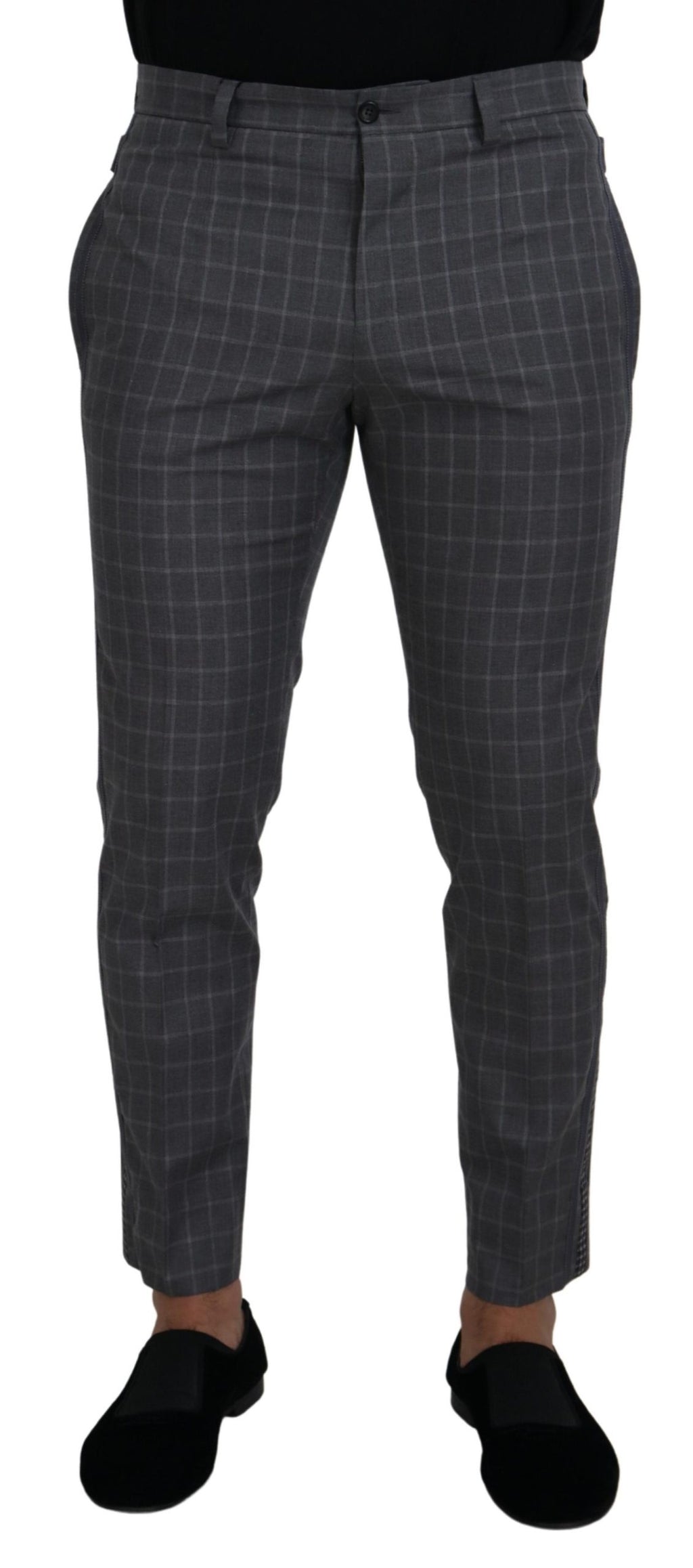 Dolce & Gabbana Grey Cotton Checkered Chino Pants - Zeiniez