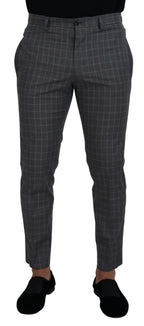 Dolce & Gabbana Grey Cotton Checkered Chino Pants - Zeiniez