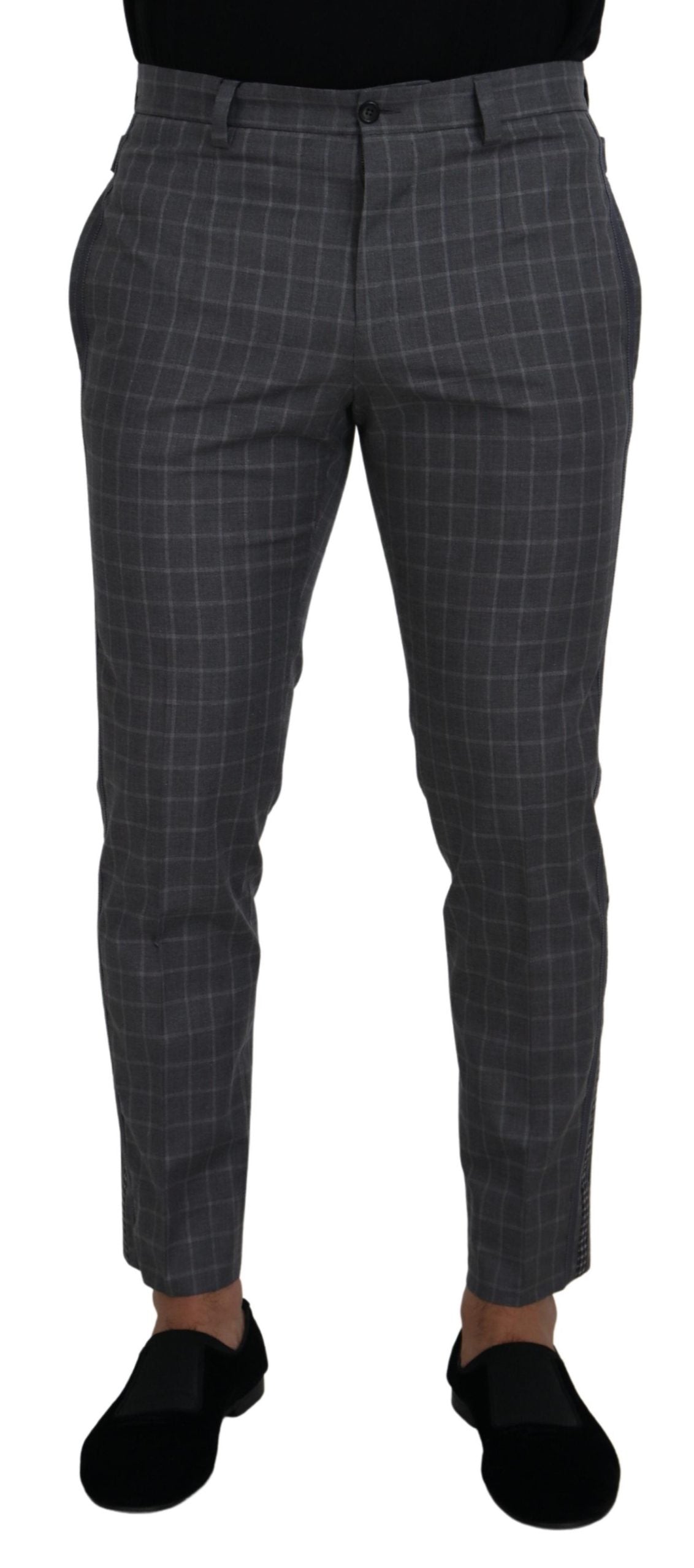Dolce & Gabbana Grey Cotton Checkered Chino Pants - Zeiniez