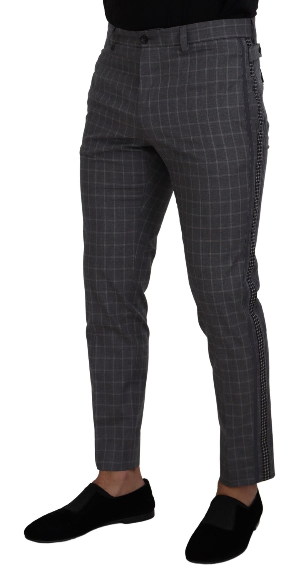 Dolce & Gabbana Grey Cotton Checkered Chino Pants - Zeiniez