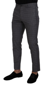 Dolce & Gabbana Grey Cotton Checkered Chino Pants - Zeiniez