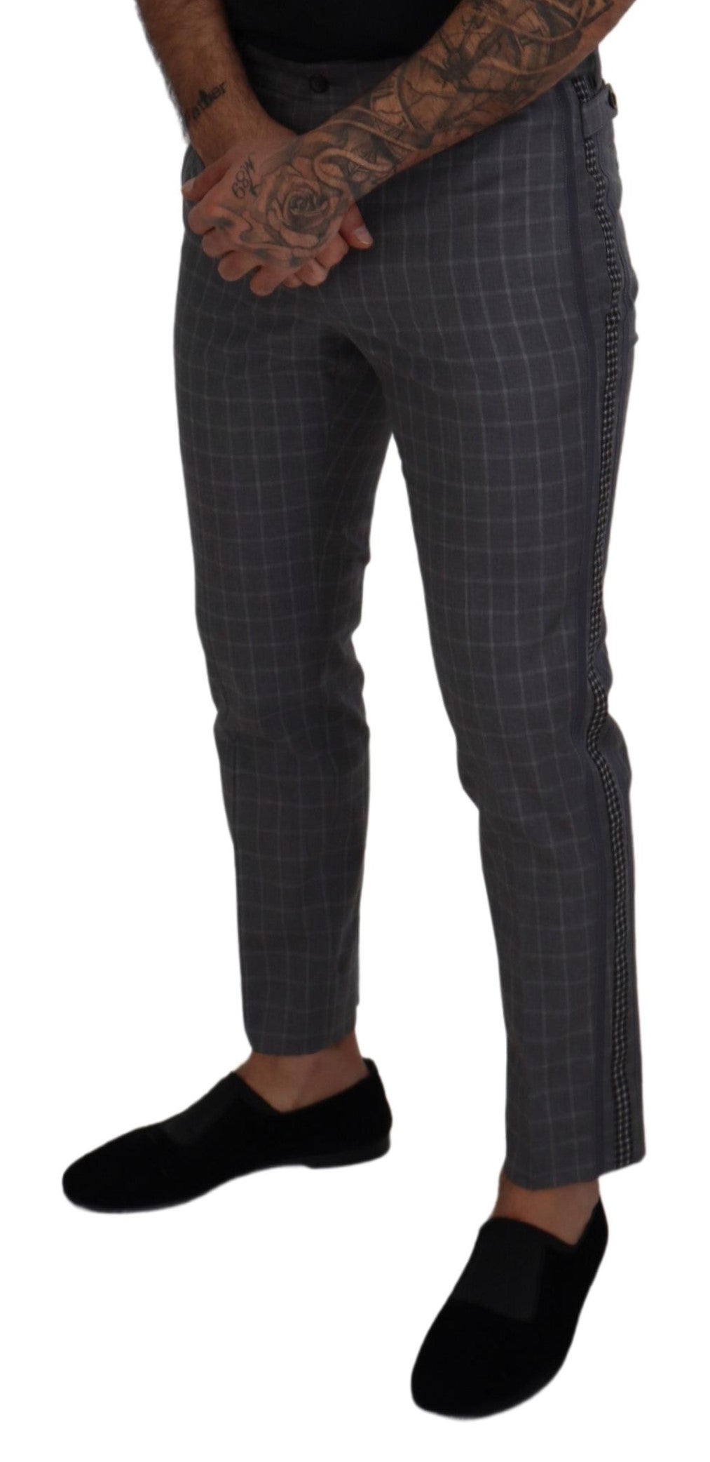 Dolce & Gabbana Grey Cotton Checkered Chino Pants - Zeiniez