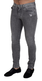 Dolce & Gabbana Grey Washed Cotton Skinny Denim Jeans - Zeiniez