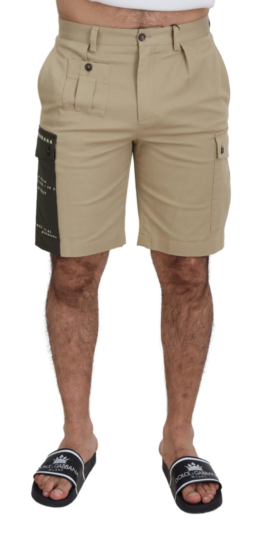 Dolce & Gabbana Beige Cotton Cargo Bermuda Shorts - Zeiniez