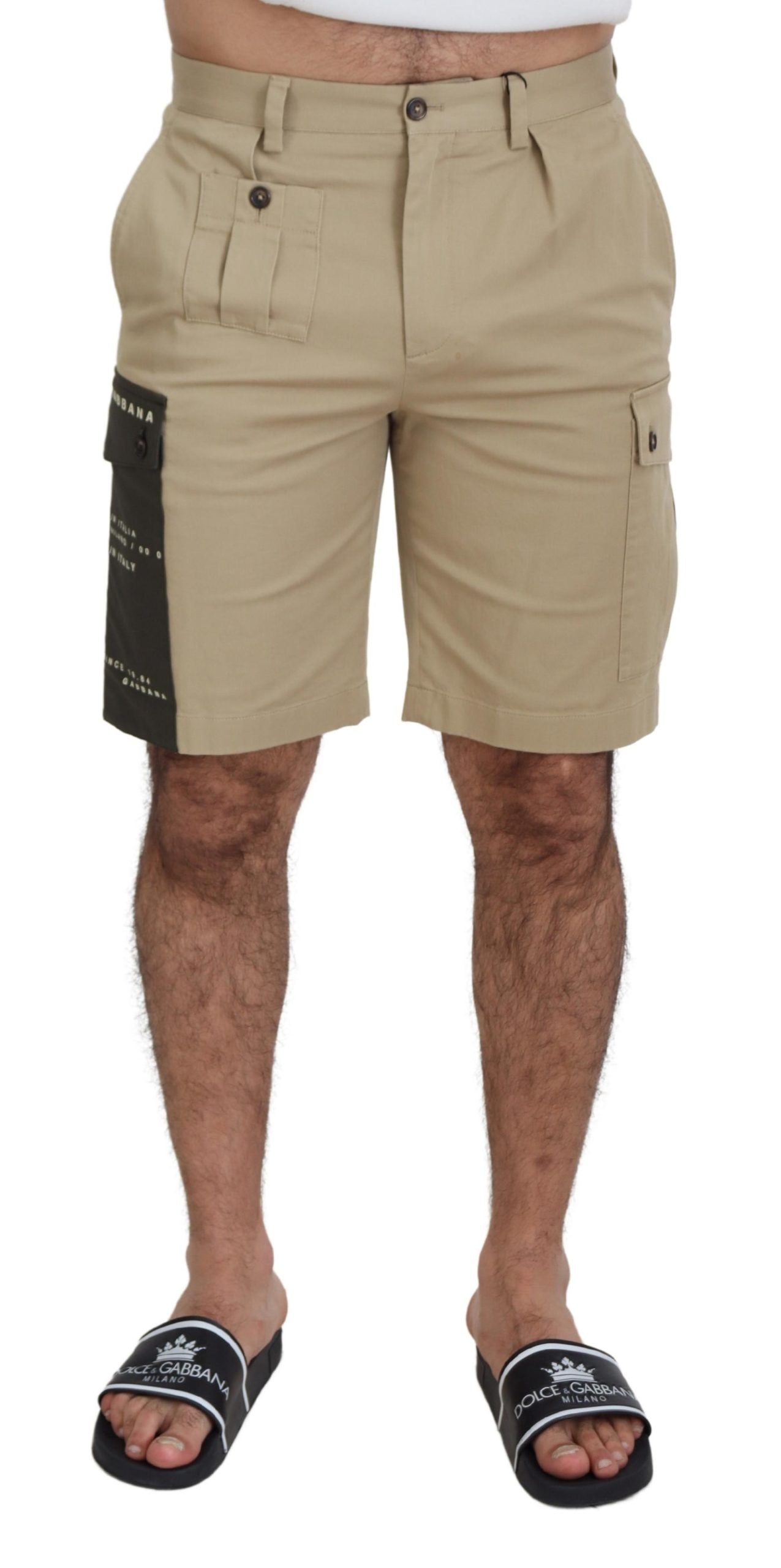 Dolce & Gabbana Beige Cotton Cargo Bermuda Shorts - Zeiniez
