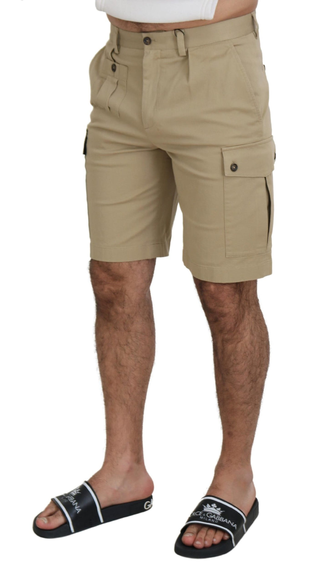 Dolce & Gabbana Beige Cotton Cargo Bermuda Shorts - Zeiniez