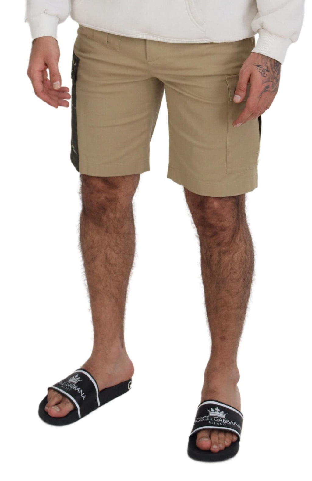 Dolce & Gabbana Beige Cotton Cargo Bermuda Shorts - Zeiniez