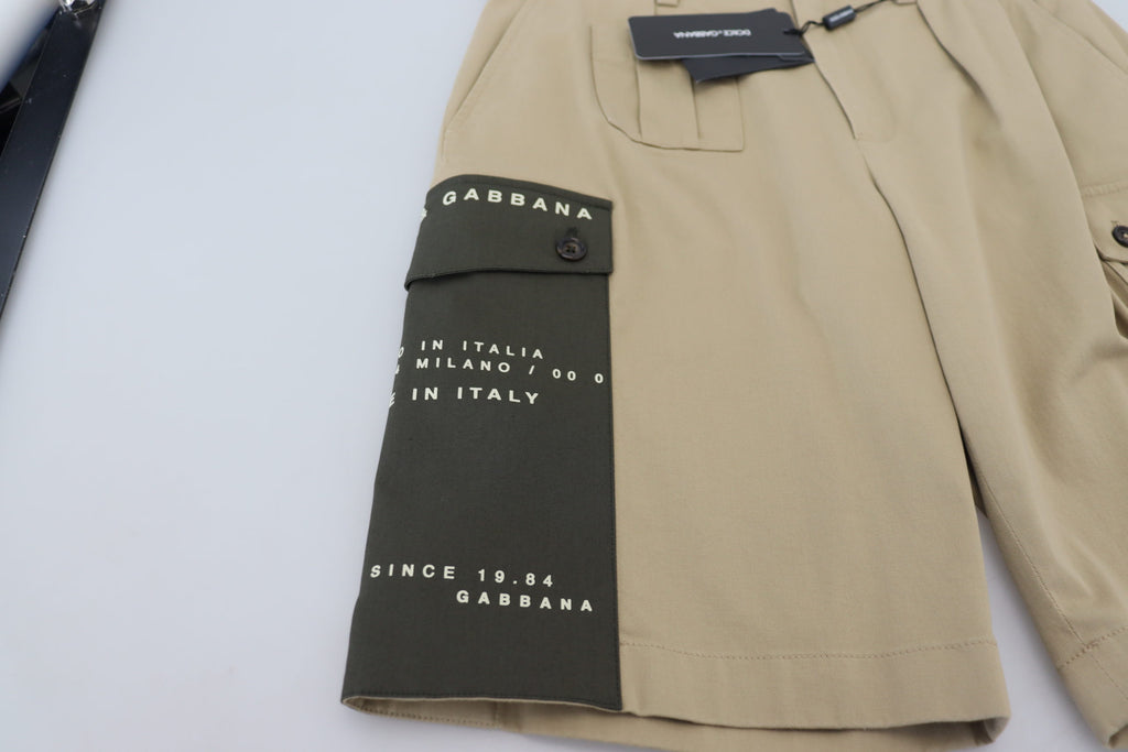 Dolce & Gabbana Beige Cotton Cargo Bermuda Shorts - Zeiniez