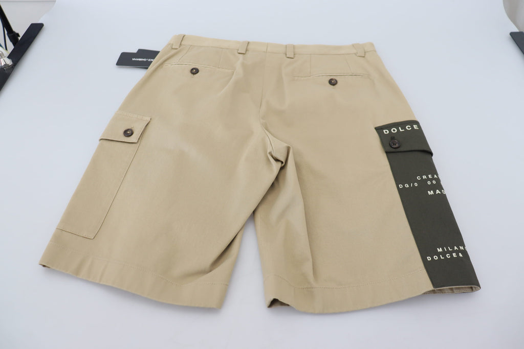 Dolce & Gabbana Beige Cotton Cargo Bermuda Shorts - Zeiniez
