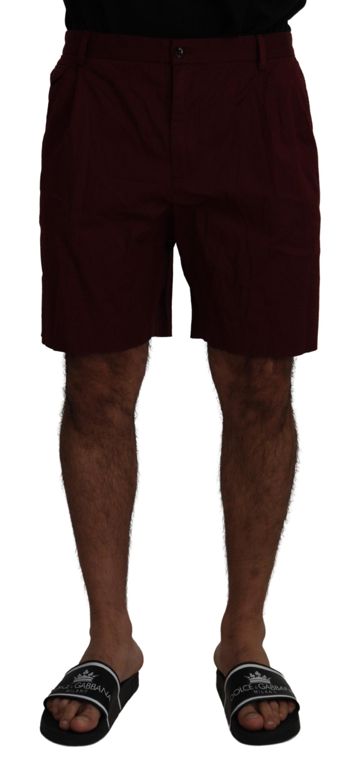 Dolce & Gabbana Maroon Cotton Bermuda Casual Shorts - Zeiniez