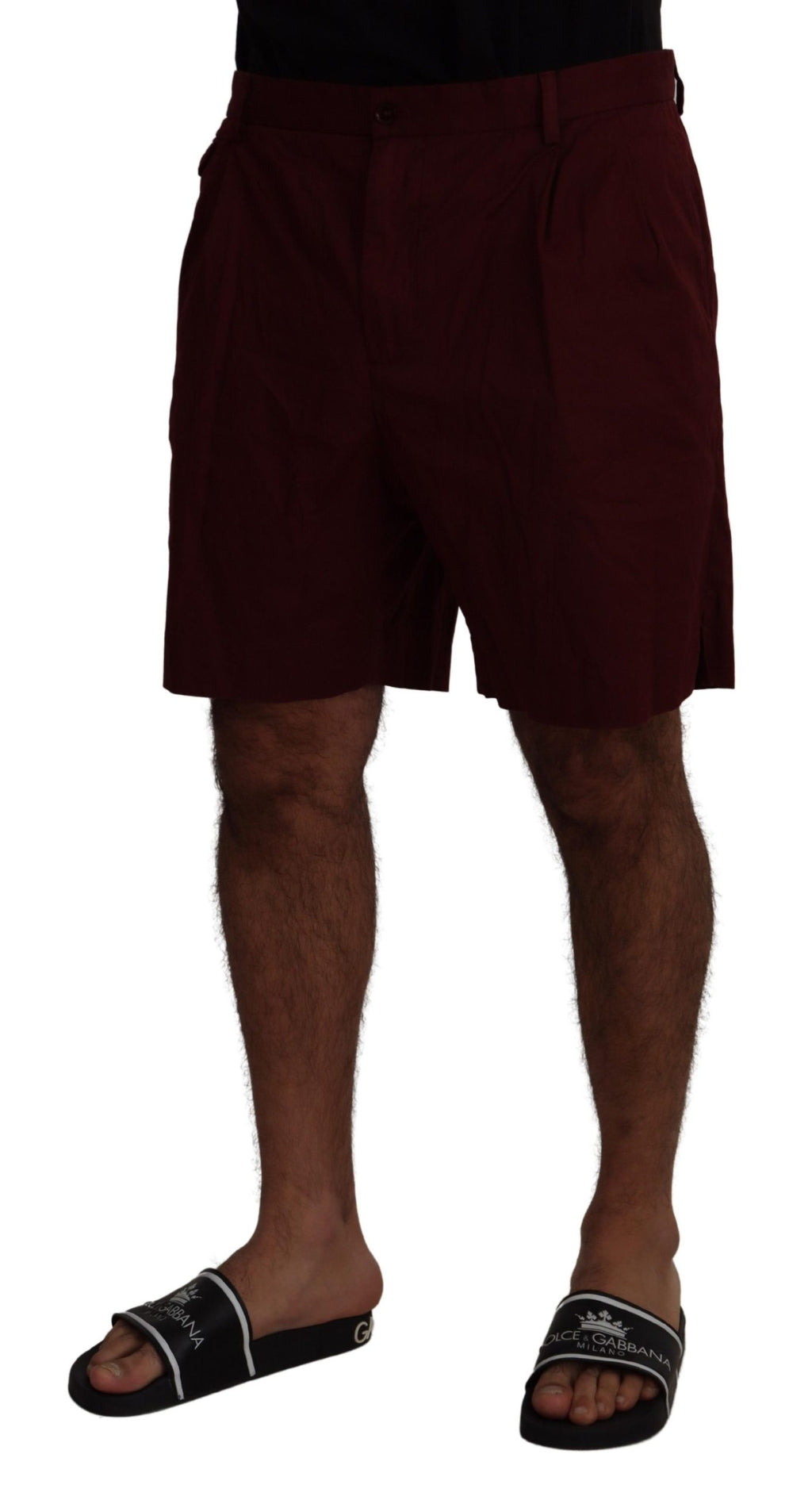 Dolce & Gabbana Maroon Cotton Bermuda Casual Shorts - Zeiniez