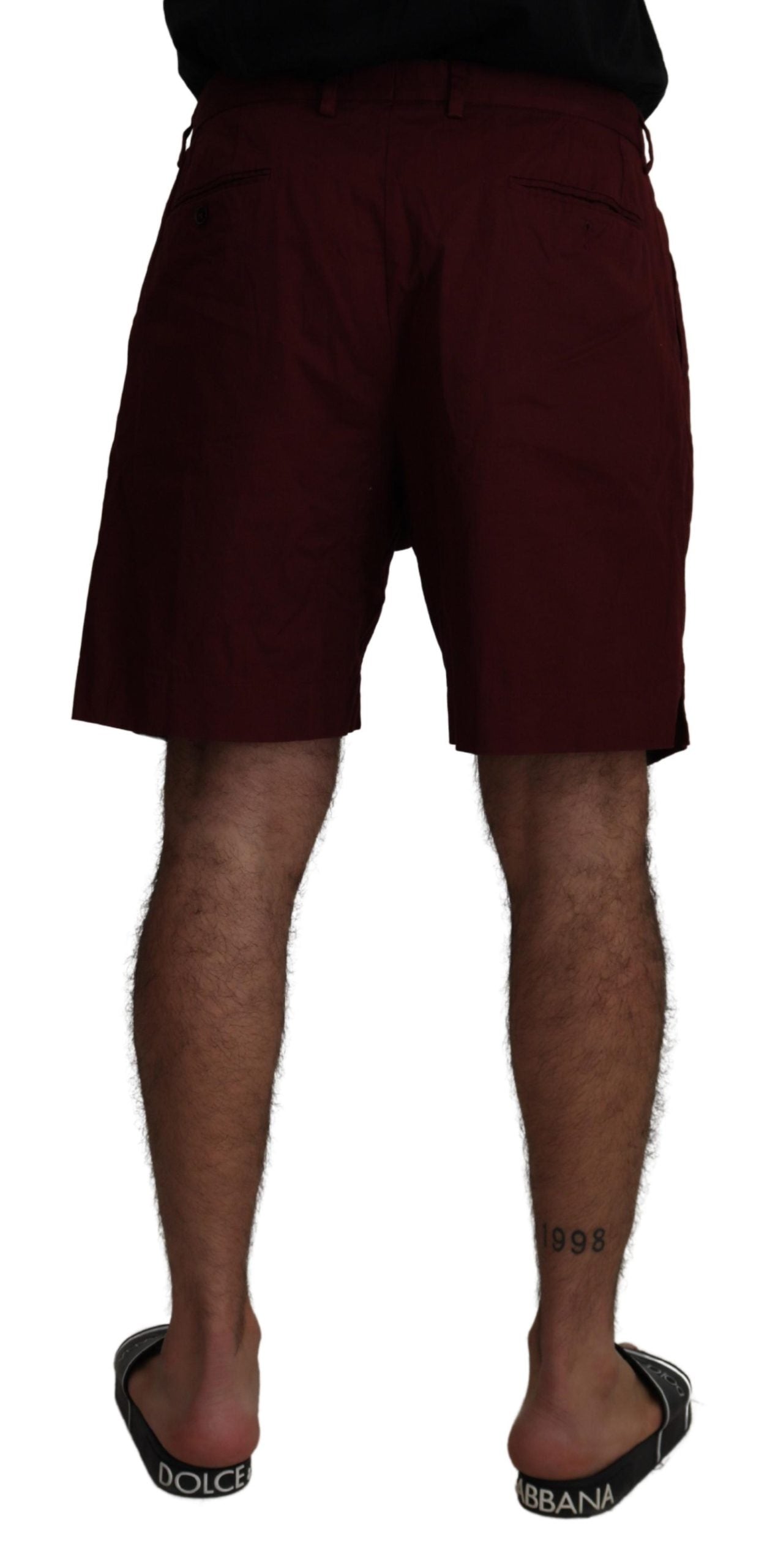 Dolce & Gabbana Maroon Cotton Bermuda Casual Shorts - Zeiniez