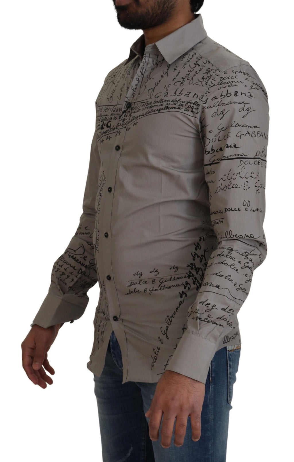 Dolce & Gabbana Gray Printed Cotton Slim Dress GOLD Shirt - Zeiniez