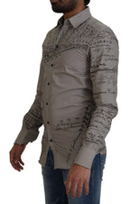 Dolce & Gabbana Gray Printed Cotton Slim Dress GOLD Shirt - Zeiniez