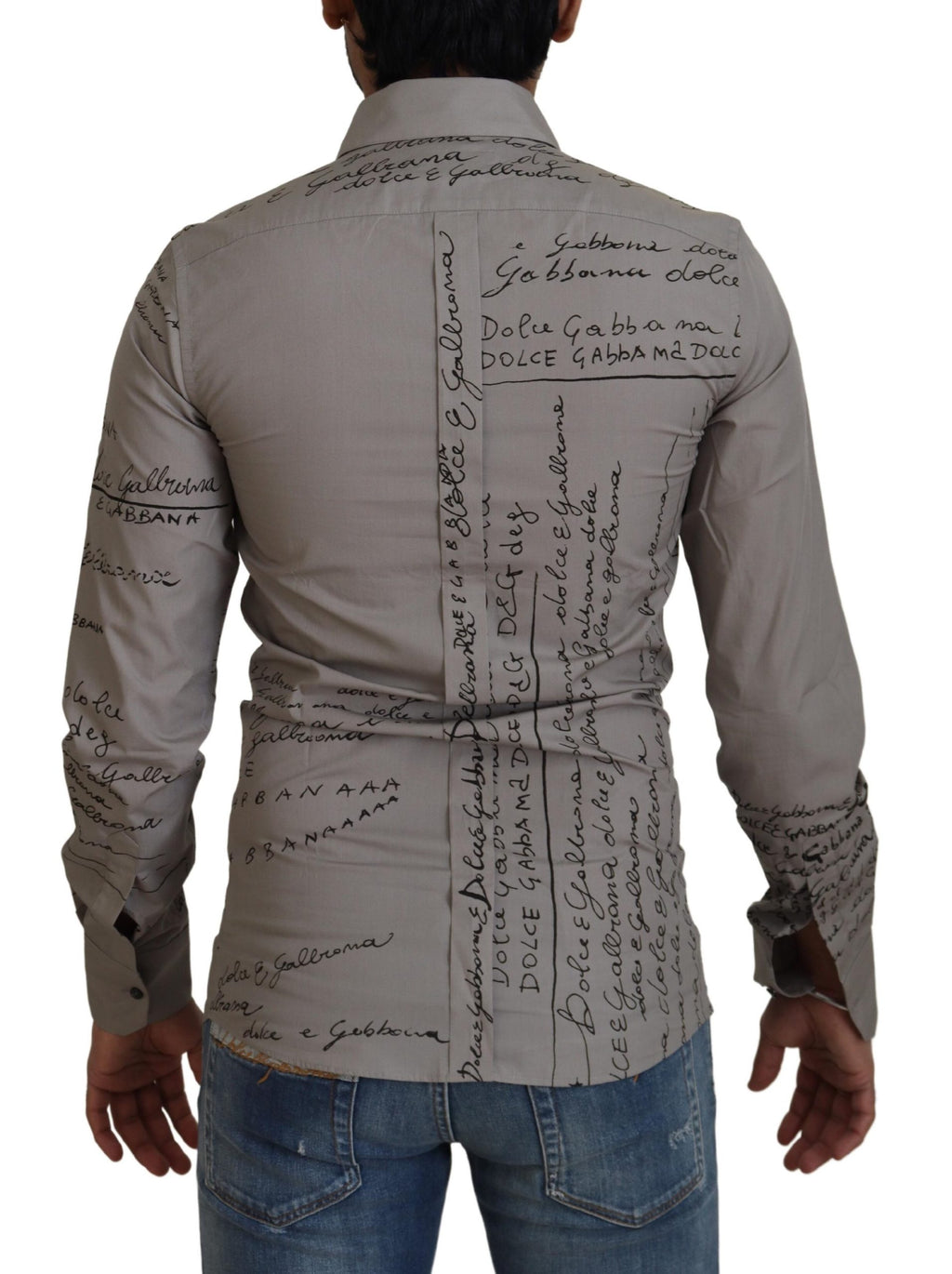 Dolce & Gabbana Gray Printed Cotton Slim Dress GOLD Shirt - Zeiniez