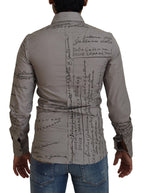 Dolce & Gabbana Gray Printed Cotton Slim Dress GOLD Shirt - Zeiniez