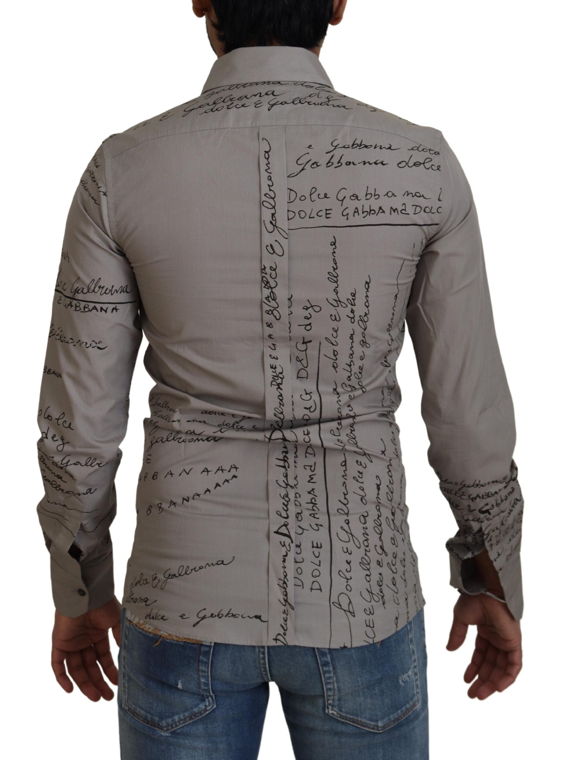 Dolce & Gabbana Gray Printed Cotton Slim Dress GOLD Shirt - Zeiniez