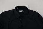 Dolce & Gabbana Black Cotton Slim Fit Formal Dress GOLD Shirt - Zeiniez