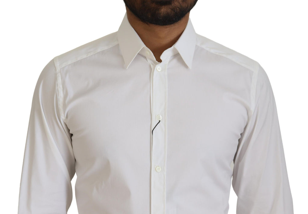 Dolce & Gabbana White Cotton Slim Fit Formal Dress GOLD Shirt - Zeiniez