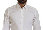 Dolce & Gabbana White Cotton Slim Fit Formal Dress GOLD Shirt - Zeiniez