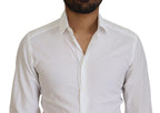Dolce & Gabbana White Cotton Slim Fit Formal Dress GOLD Shirt - Zeiniez