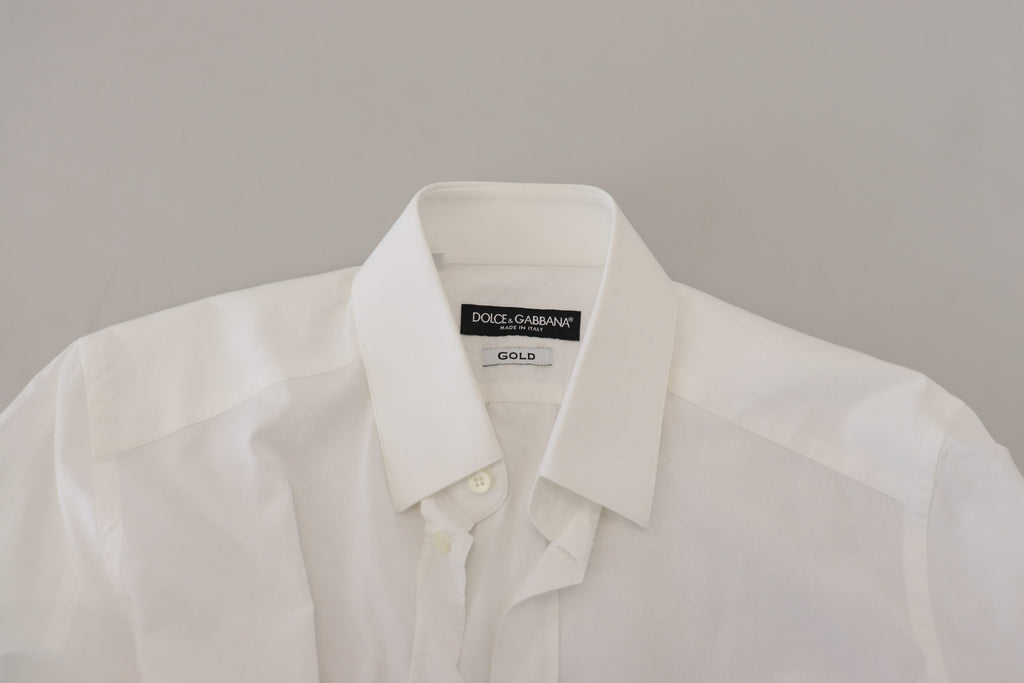 Dolce & Gabbana White Cotton Slim Fit Formal Dress GOLD Shirt - Zeiniez