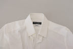 Dolce & Gabbana White Cotton Slim Fit Formal Dress GOLD Shirt - Zeiniez
