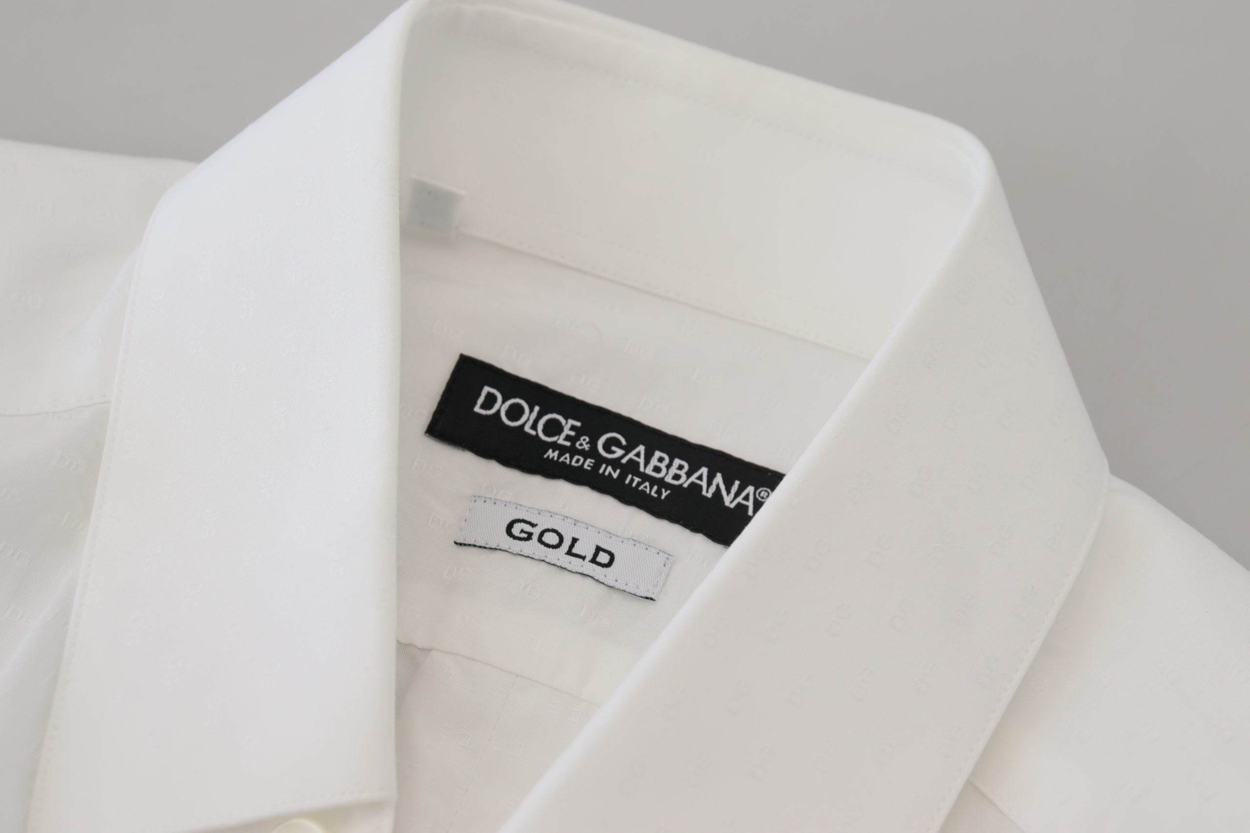 Dolce & Gabbana White Cotton Slim Fit Formal Dress GOLD Shirt - Zeiniez