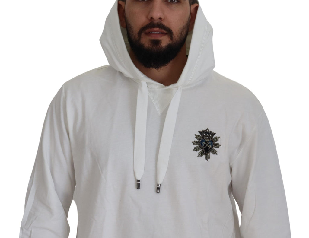 Dolce & Gabbana White Cotton Hooded Sweatshirt Sweater - Zeiniez
