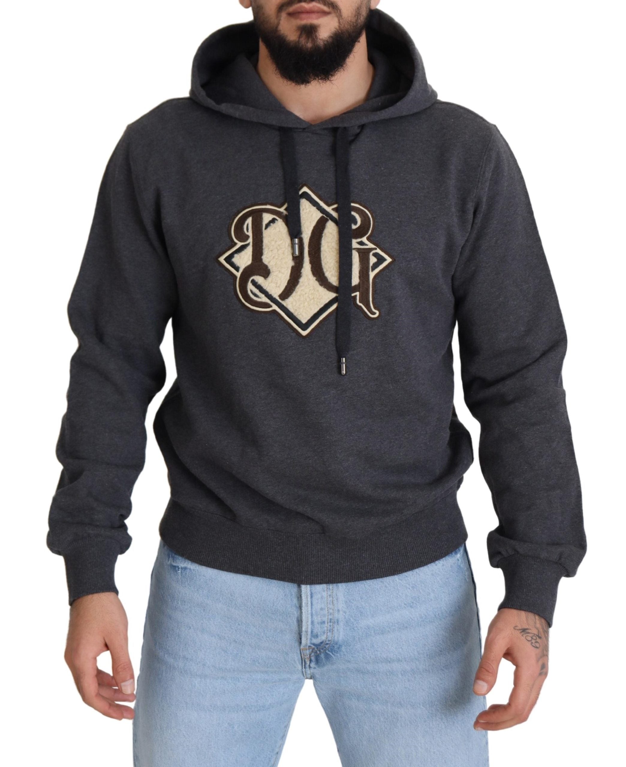 Dolce & Gabbana Gray Logo Cotton Hooded Sweatshirt Sweater - Zeiniez