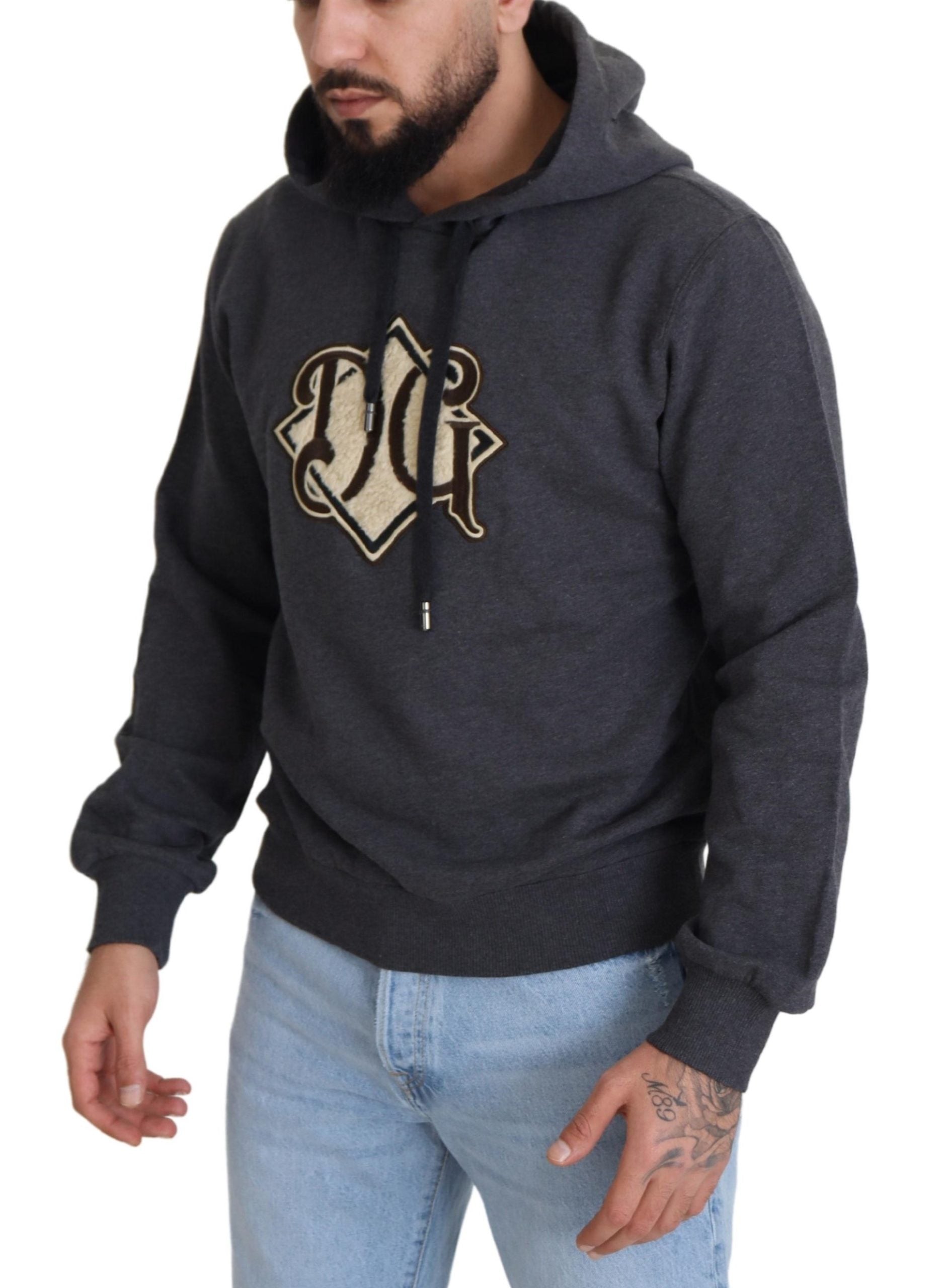 Dolce & Gabbana Gray Logo Cotton Hooded Sweatshirt Sweater - Zeiniez