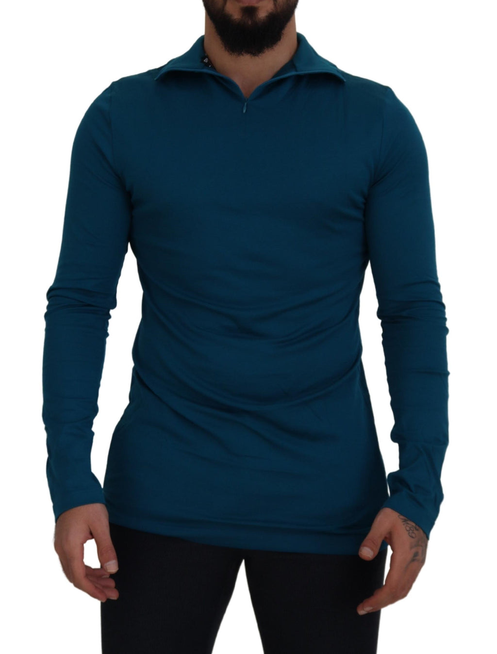 Dolce & Gabbana Blue Cotton Collared Slim Pullover Sweater - Zeiniez