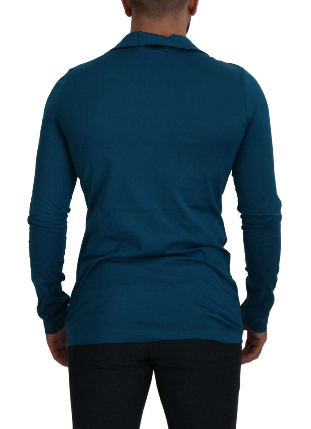 Dolce & Gabbana Blue Cotton Collared Slim Pullover Sweater - Zeiniez