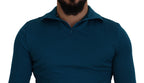 Dolce & Gabbana Blue Cotton Collared Slim Pullover Sweater - Zeiniez