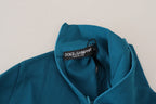 Dolce & Gabbana Blue Cotton Collared Slim Pullover Sweater - Zeiniez