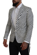 Dolce & Gabbana White Black Striped Slim Fit Jacket Blazer - Zeiniez