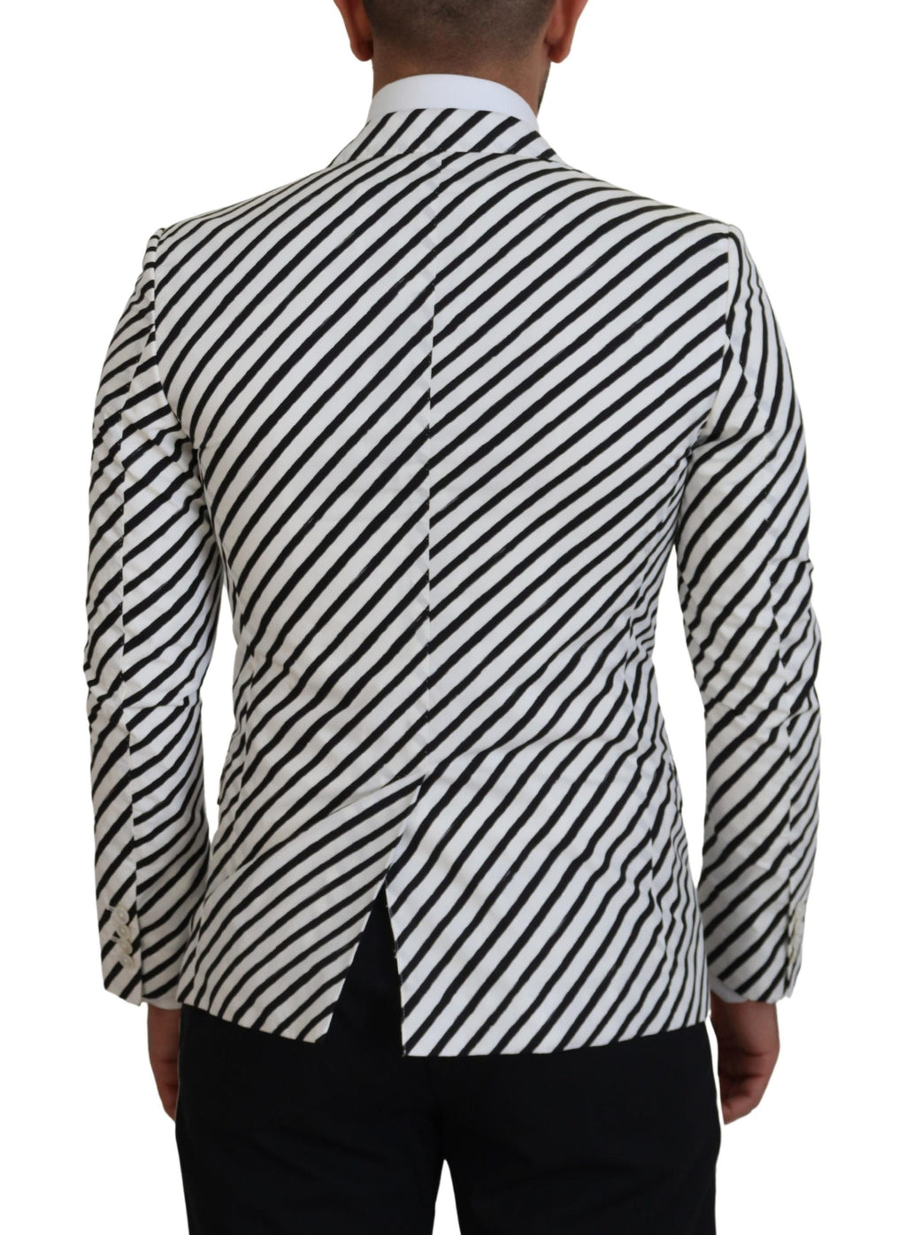 Dolce & Gabbana White Black Striped Slim Fit Jacket Blazer - Zeiniez