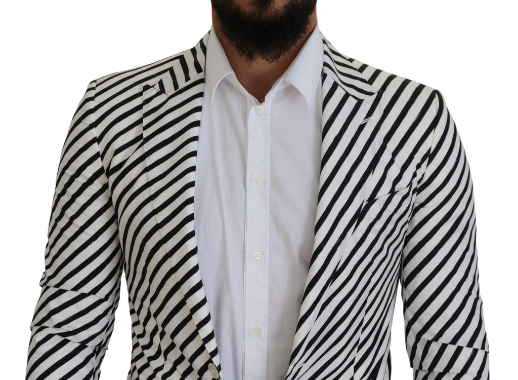 Dolce & Gabbana White Black Striped Slim Fit Jacket Blazer - Zeiniez