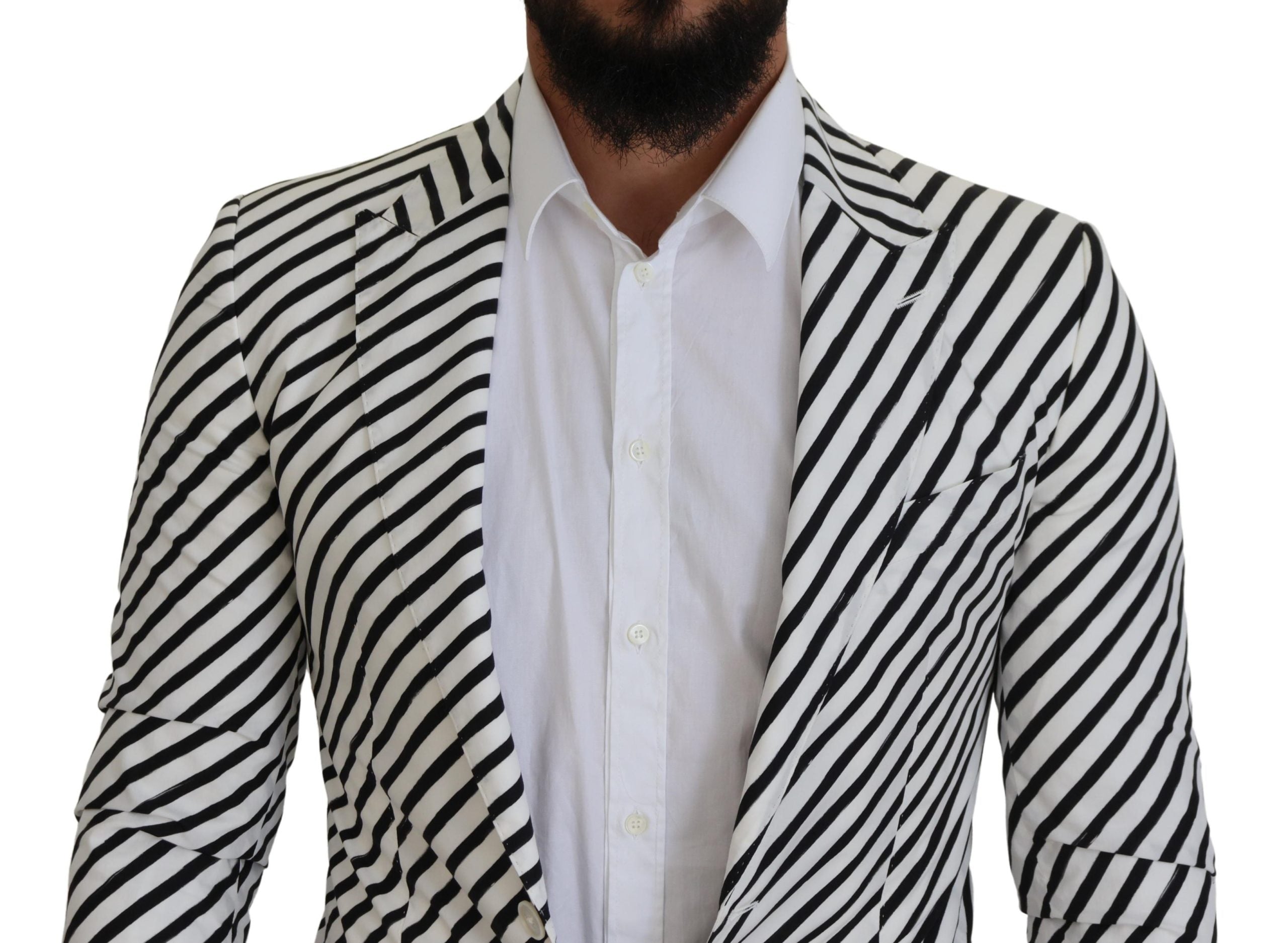 Dolce & Gabbana White Black Striped Slim Fit Jacket Blazer - Zeiniez